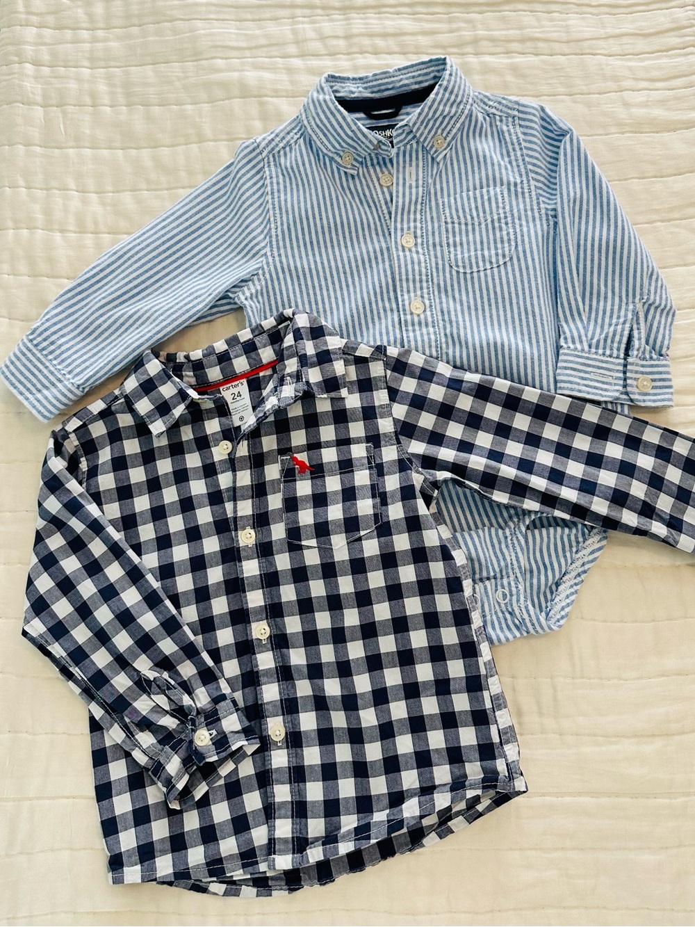 OshKosh & Carter's Navy Check & Light Blue Stripe Boys' Button-Down Shirts